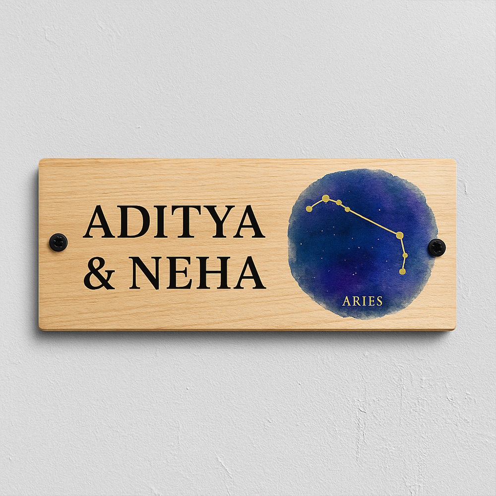 Zodiac Constellation Wooden Door Name Plate – Customizable